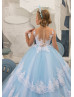 Ivory Lace Blue Tulle Tiered Flower Girl Dress